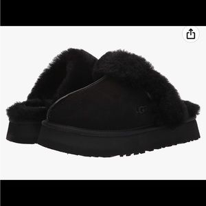 UGG Disquette Black Platform Slippers.